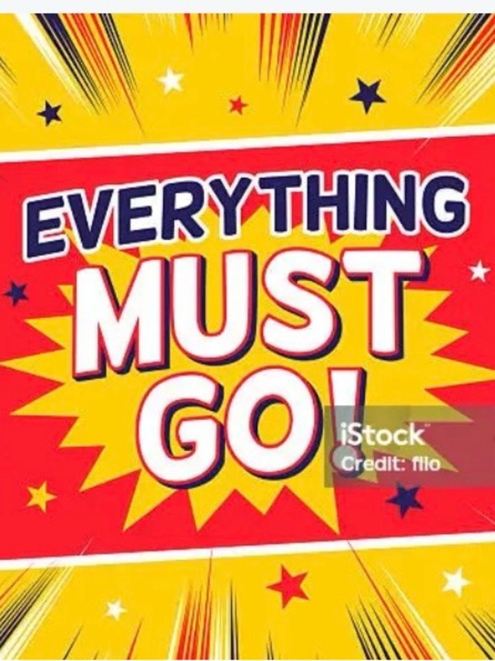 'Everything Must Go' Red and Yellow Party Poster
